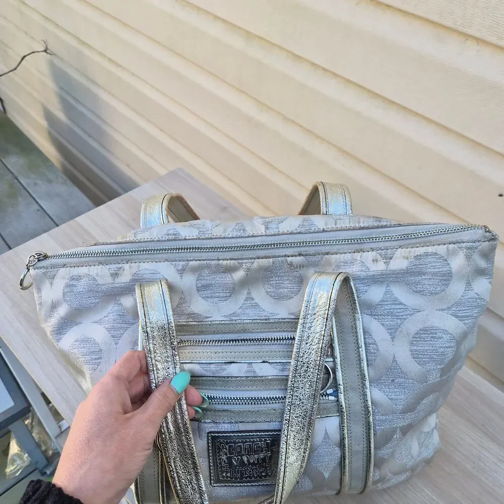 Y2K Coach Poppy Glam Tote - Silver Metallic Signature C Handbag